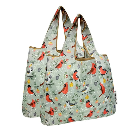 Wrapables Medium Foldable Tote Nylon Reusable Grocery Bag (Set of 2), Cardinals