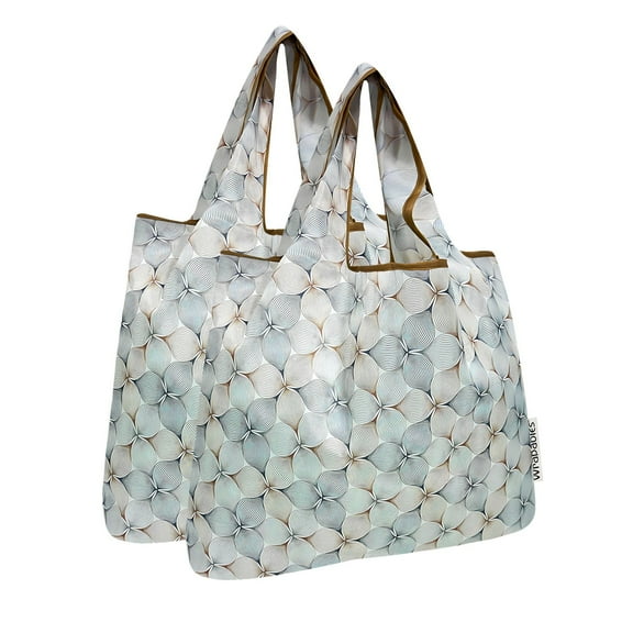 Wrapables Medium Foldable Tote Nylon Reusable Grocery Bag (Set of 2), Gray Petals