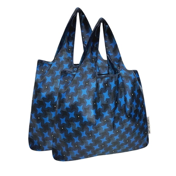 Wrapables Medium Foldable Tote Nylon Reusable Grocery Bag (Set of 2), Ninja Stars