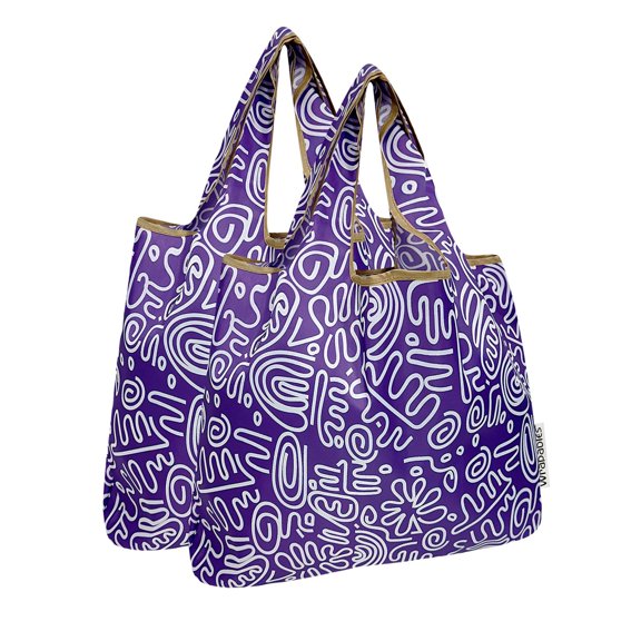Wrapables Medium Foldable Tote Nylon Reusable Grocery Bag (Set of 2), Swiggle