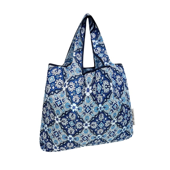 Wrapables Medium Foldable Tote Nylon Reusable Grocery Bags, Floral Mosaic