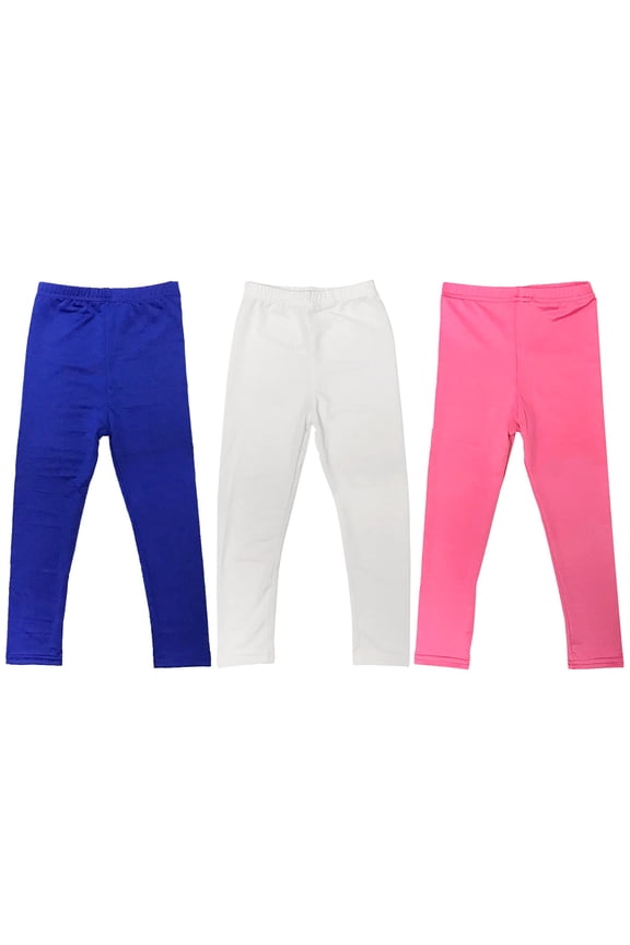 ® Microfiber Legging Tights for Girls (Set of 3), Blue, White, Fuchsia  (Small)