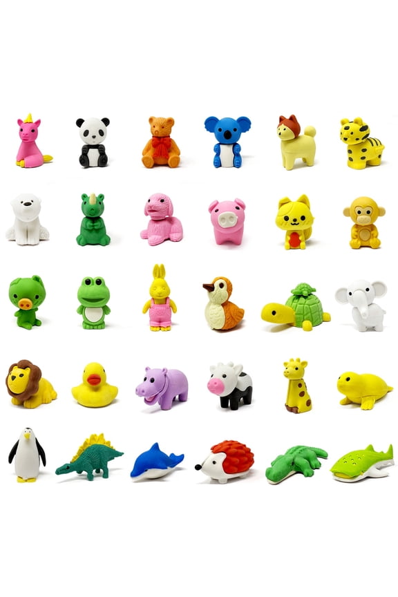 Mini Animal Eraser Pets, 3D Puzzle Erasers for Party Favors, Goodie Bags, Easter Egg Fillers (Set of 30)