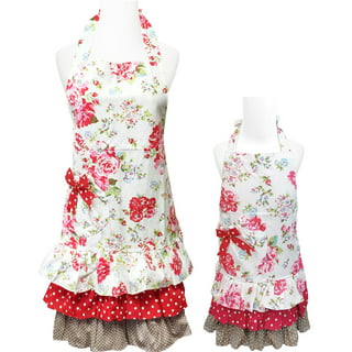 Littlebit & Vix Mommy and Me Mother Daughter Matching Aprons Gift Set with  Chef Hat for Kitchen Cooking and Baking - Mom and Kid Apron, Pink, One Size