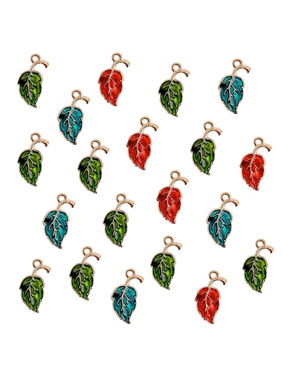 Nature Charms for Jewelry Making Enamel Pendants, (Set of 20) Multicolor Leaves