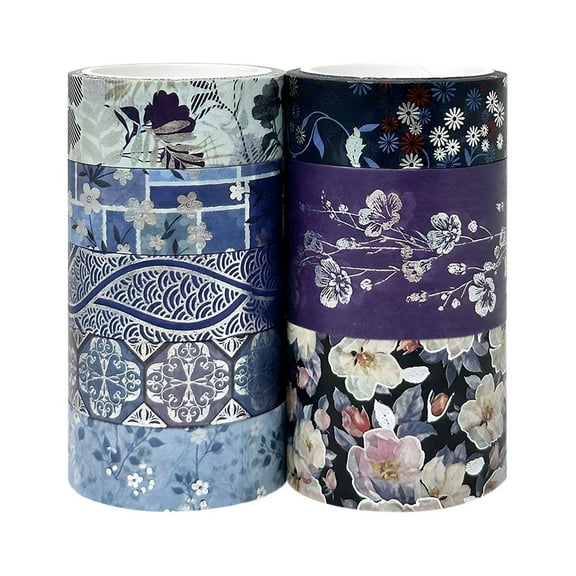 Wrapables Nature Metallic Foil Washi Tape Set for Scrapbooking, Stationery, Diary, Card Making, (8 Rolls), Cool Blue Floral