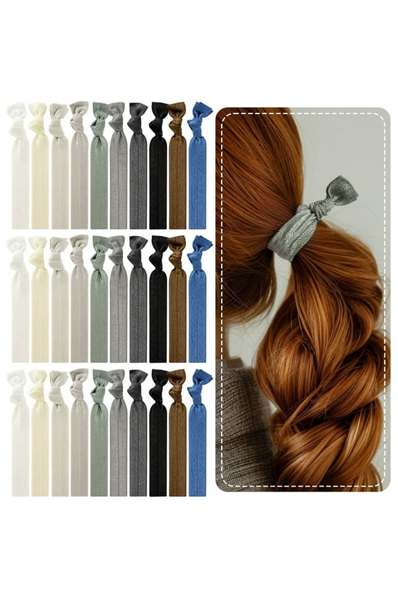 No Crease Ouchless Elastic Ribbon Hair Ties Ponytail Holders (Set of 30), Grayscale