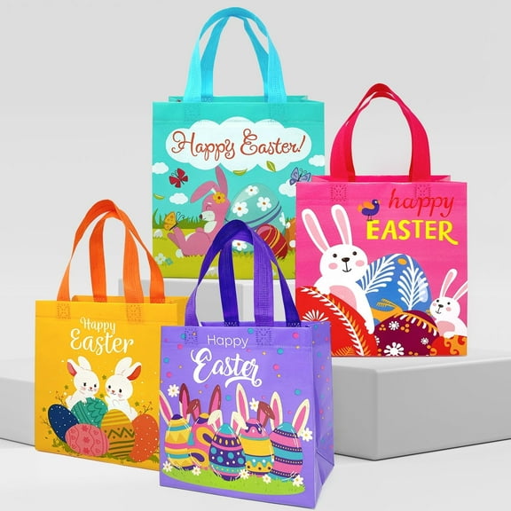 Wrapables Non-woven Easter Gift Bags, Easter Treat Bags for Egg Hunt (Set of 8), Easter Eggs