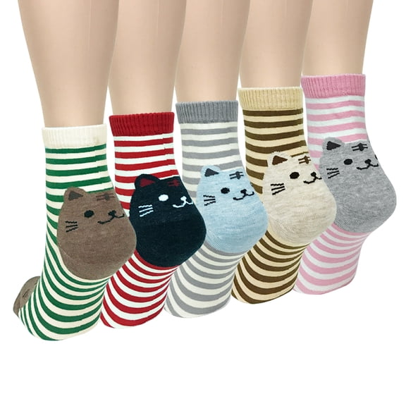 Wrapables® Novelty Animal Print Crew Socks (Set of 5), Cats and Stripes