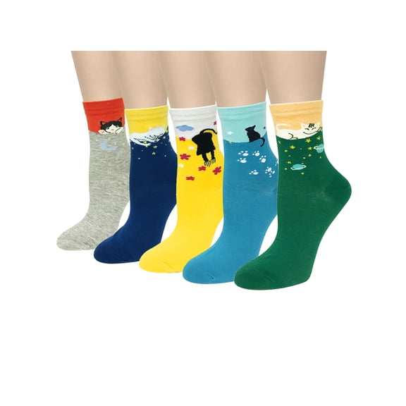 Wrapables® Novelty Animal Print Crew Socks (Set of 5), Moonlight Cats