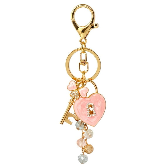 Wrapables Novelty Keychain and Bag Charm for Purse Handbag Backpack, Pink Heart Lock and Key