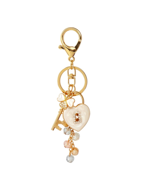 Novelty Keychain and Bag Charm for Purse Handbag Backpack, White Heart Lock and Key