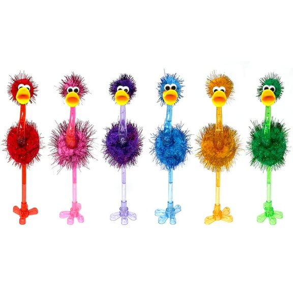 Wrapables Ostrich Ballpoint Pens, Novelty Pens for Office and Party Favors (Set of 6)