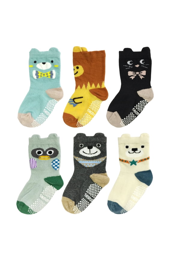 ® Peek A Boo Animal Non-Skid Toddler Socks (Set of 6), Bears and Buddies (Small)