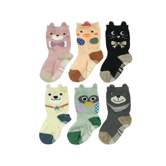 Wrapables® Peek A Boo Animal Non-Skid Toddler Socks (Set of 6), Zoo Animals (Small)