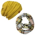 thumbnail image 1 of Wrapables® Plaid Print Infinity Scarf and Beanie Hat Set, Tan and Orange, 1 of 4