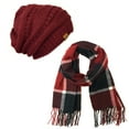 thumbnail image 1 of Wrapables® Plaid Print Long Scarf and Beanie Hat Set, Navy and Wine, 1 of 4