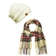 thumbnail image 1 of Wrapables® Plaid Print Long Winter Warm Scarf and Beanie Hat Set, Red / Green + Cream Beanie, 1 of 7