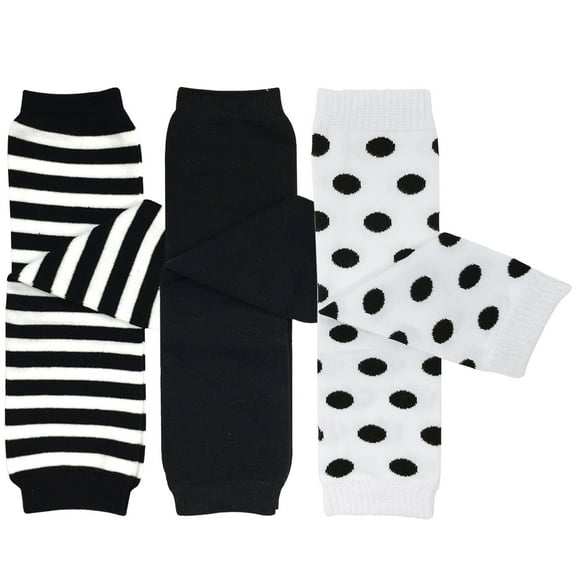 Wrapables Playful Patterns Baby & Toddler Leg Warmers (Set of 3), Black & White Stripes, Solids, Dots