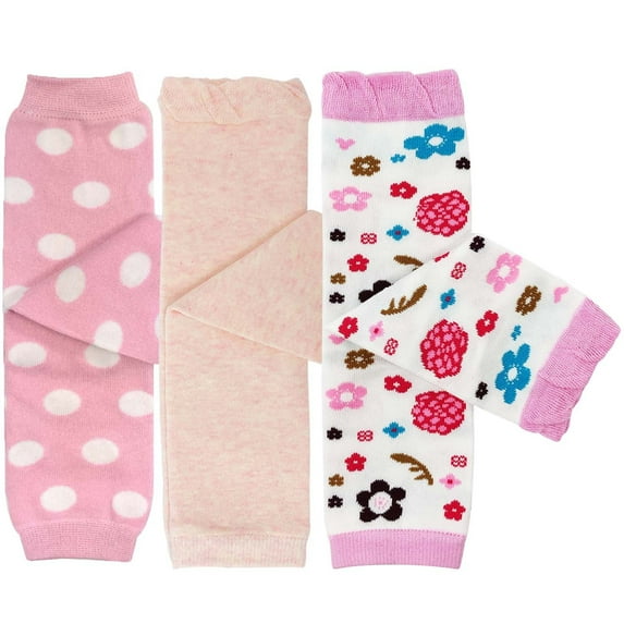 Wrapables Playful Patterns Baby & Toddler Leg Warmers (Set of 3), Pink Dots, Solids, Flowers