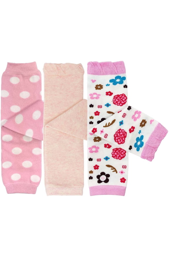 Playful Patterns Baby & Toddler Leg Warmers (Set of 3), Pink Dots, Solids, Flowers