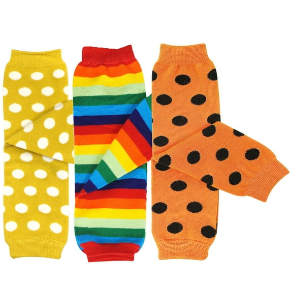 Wrapables Playful Patterns Baby & Toddler Leg Warmers (Set of 3), Rainbow Stripes & Dots