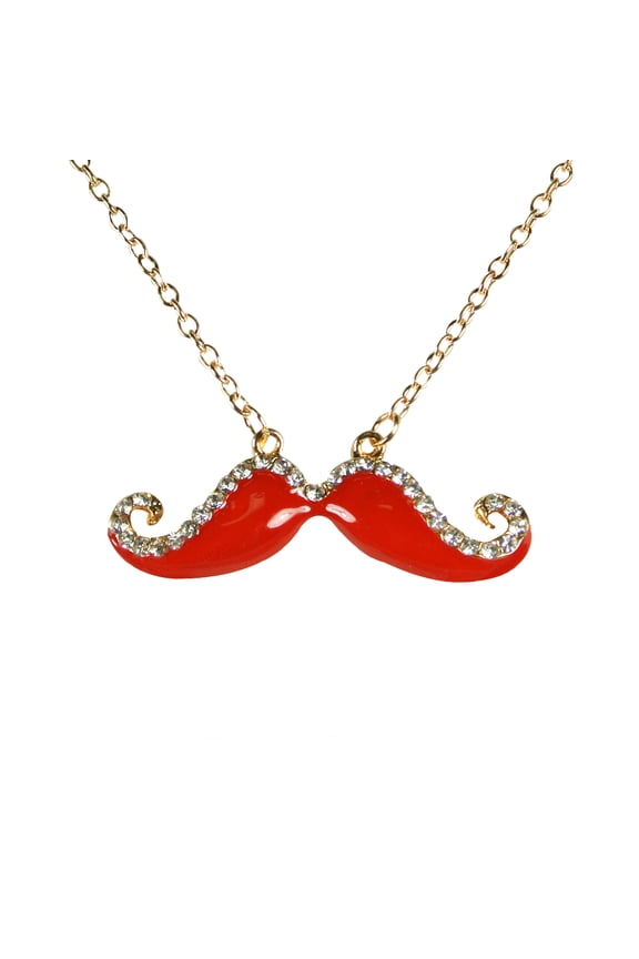 ® Red Handlebar Mustache Necklace with Crystals