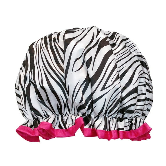 Wrapables Reusable Women's Waterproof Shower Caps for Long Hair, Zebra