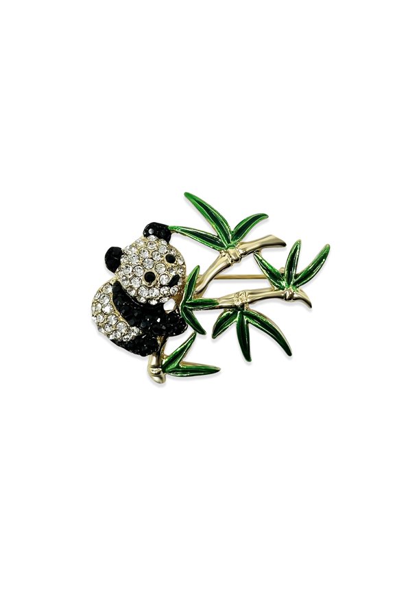 Rhinestone Crystal Panda Brooch Pin, Emerald Green