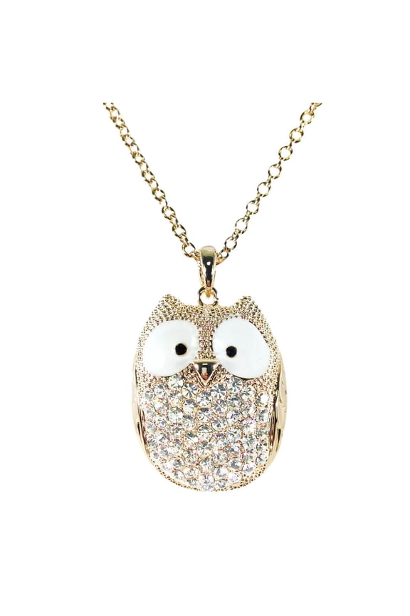 Rhinestone Studded Snowy Owl Pendant Necklace