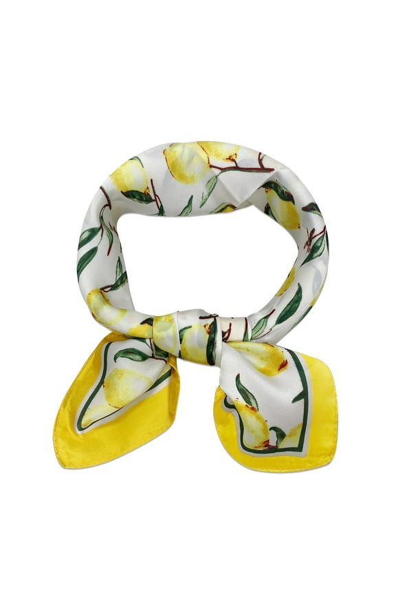 Satin Neckerchief Square Scarf 26.5 x 26.5 Inches, Lemons