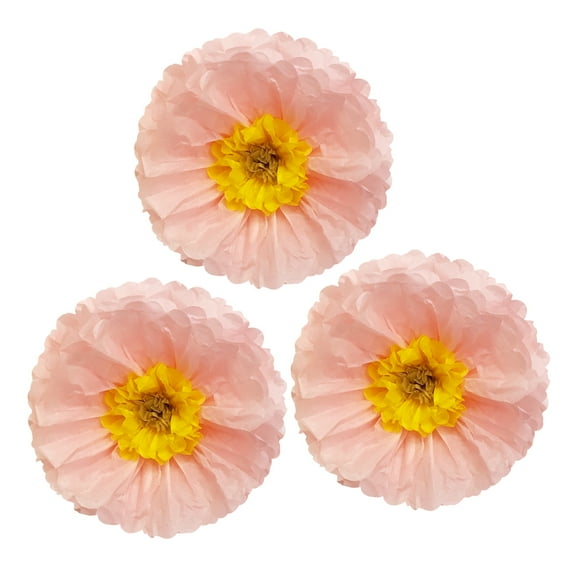 Wrapables® Set of 3 Tissue Flower Pom Poms Party Decorations for Weddings, Birthday Parties Baby Showers and Nursery Décor, Light Pink and Yellow