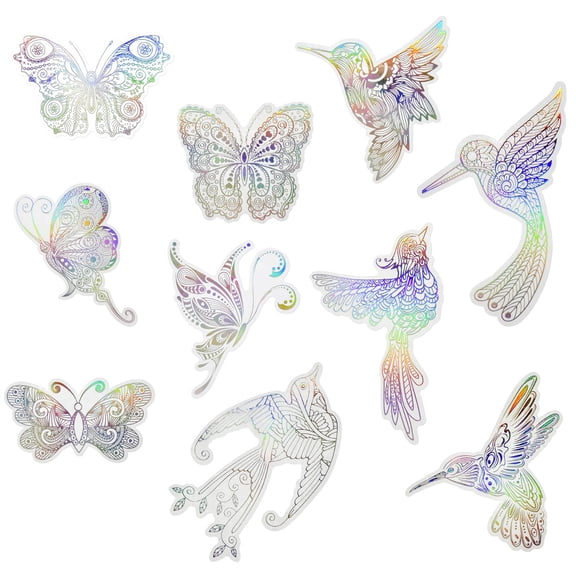Wrapables Shiny Waterproof Transparent Holographic PET Bird and Butterfly Stickers for Scrapbooking, Stationery, Journaling, Water Bottles, Phones, Laptops (20pcs)