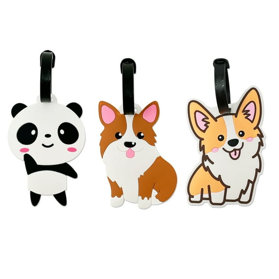 Wrapables Silicone Animal Luggage Tag with ID Card (Set of 3), Corgis & Panda