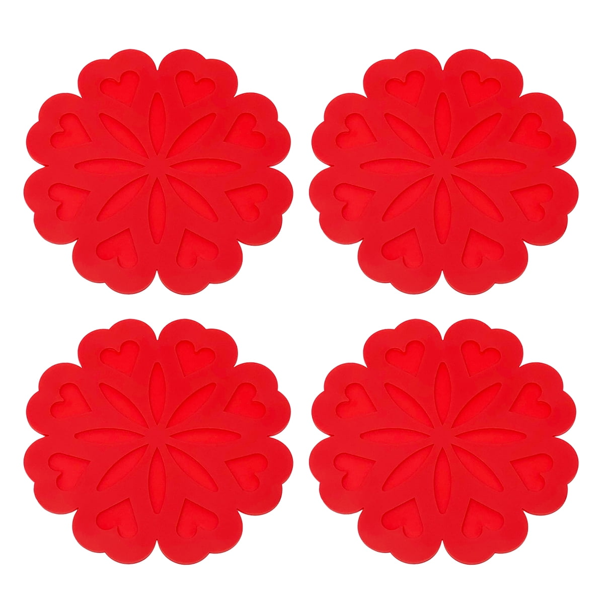 Wrapables Silicone Pot Holders, Multi-Use Durable Flexible Non-Slip Insulated Silicone Trivet (Set of 4) Red