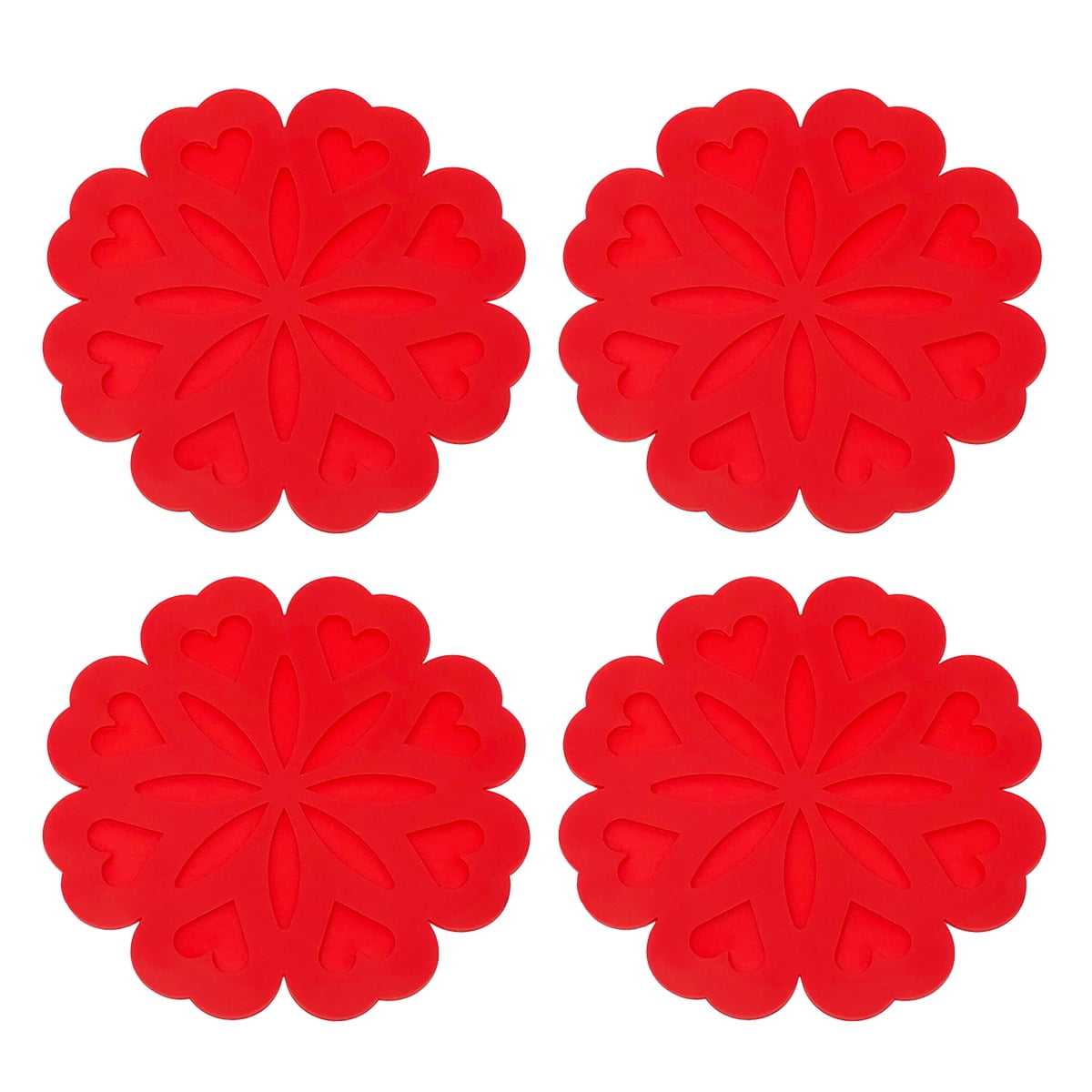 Red Heart-Shaped Silicone Pot Holders Set of 4