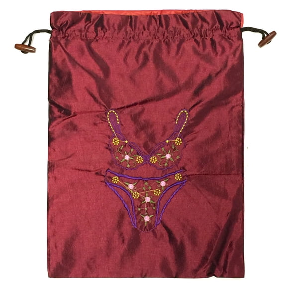 Wrapables® Silk Embroidered "Bra & Panties" Lingerie Bag, Burgundy