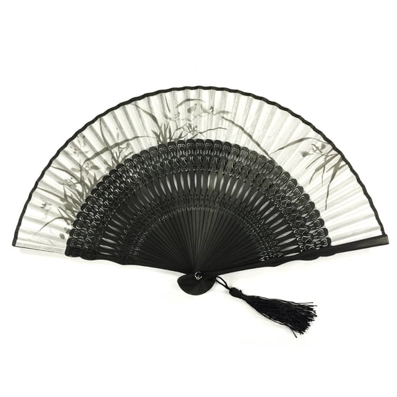 Wrapables® Silk Handheld Folding Fan with Tassel and Protective Sleeve, Bamboo Leaves