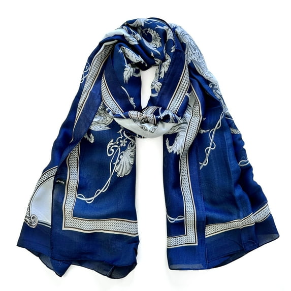 Wrapables Silk Like Satin Polyester Large Scarf Wrap, Navy Regal