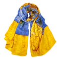 thumbnail image 1 of Wrapables Silk Like Satin Polyester Large Scarf Wrap, Sunflowers Blue-Gold, 1 of 6