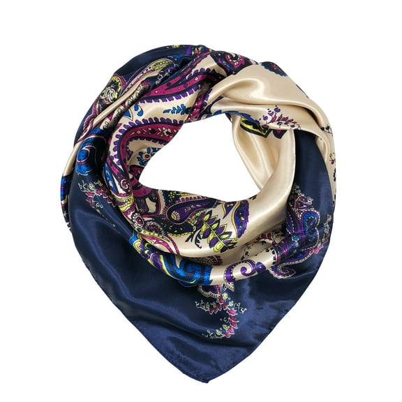 Wrapables® Silky Feeling Satin Square Scarf, Intricate Paisley Navy