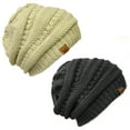 thumbnail image 1 of Wrapables® Slouchy Winter Beanie Cap Hat Set of 2, Charcoal Grey and Beige, 1 of 4