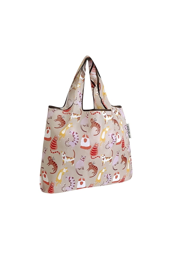 Small Foldable Tote Nylon Reusable Grocery Bags, Neutral Felines