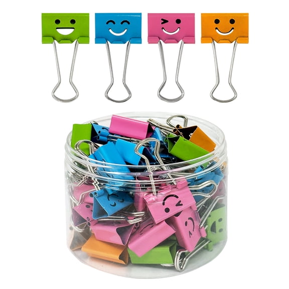 Wrapables Smiling Face Binder Clips for Office, Paper Clamps, Paper Clips (Set of 48), Medium