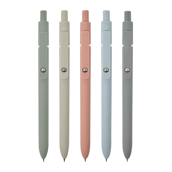 Wrapables Smooth Retractable Black Ink Gel Pens, 0.5mm Fine Point, for Home Office Work (Set of 5), Morandi