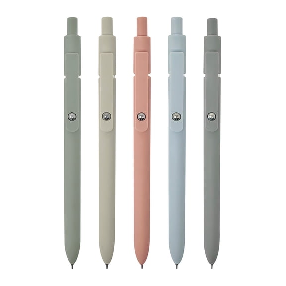 Wrapables Smooth Retractable Black Ink Gel Pens, 0.5mm Fine Point, for Home Office Work (Set of 5), Morandi