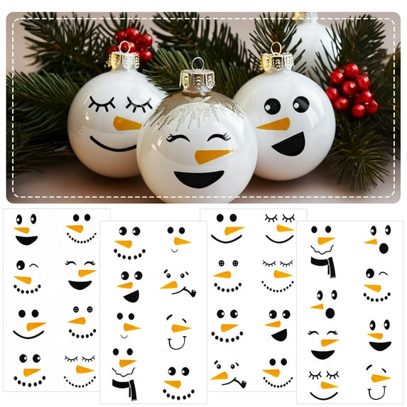 Wrapables Snowman Face Stickers for Crafts, Christmas Decoration for Windows, Refrigerators, Water Bottles, Cups (Set of 32), Classic