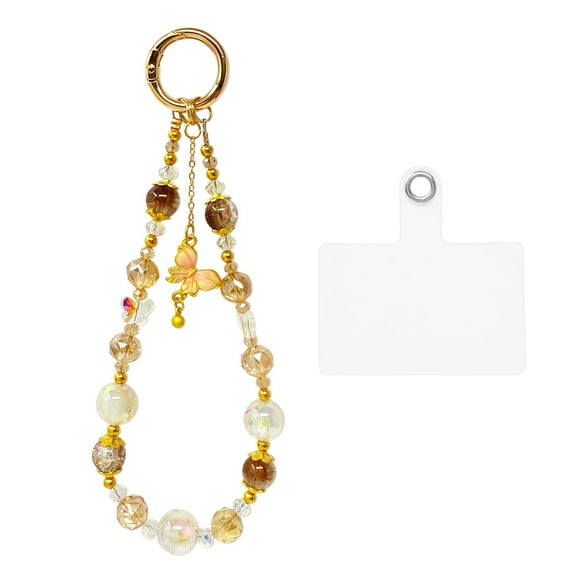 Wrapables Sparkling Beaded Cell Phone Wrist Strap, Keychain, Bag Charm with Lanyard Tether Tab, Amber Butterfly