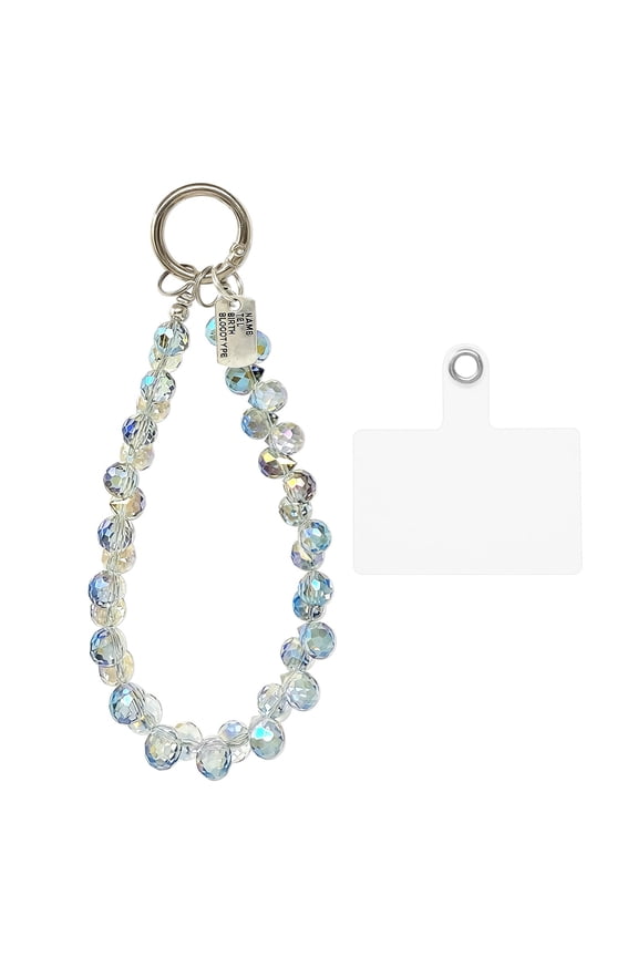 Sparkling Beaded Cell Phone Wrist Strap, Keychain, Bag Charm with Lanyard Tether Tab, Blue Crystal