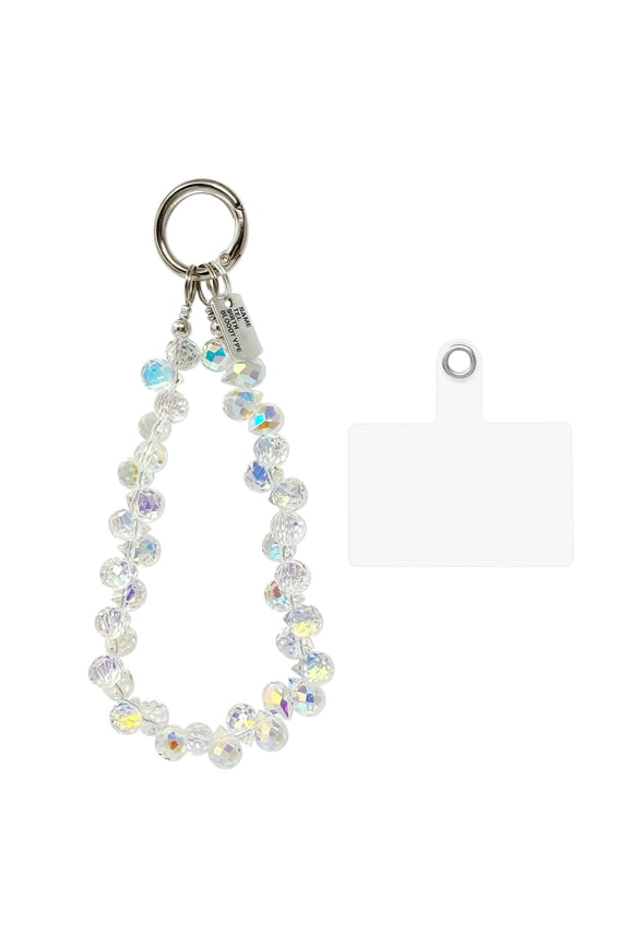 Sparkling Beaded Cell Phone Wrist Strap, Keychain, Bag Charm with Lanyard Tether Tab, Clear Crystal